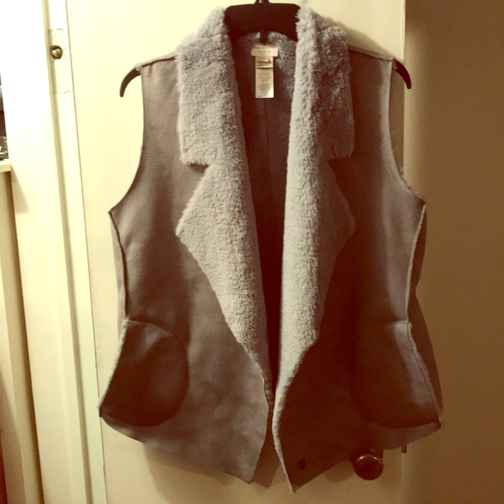 Gray French connection Faux fur lined vest.